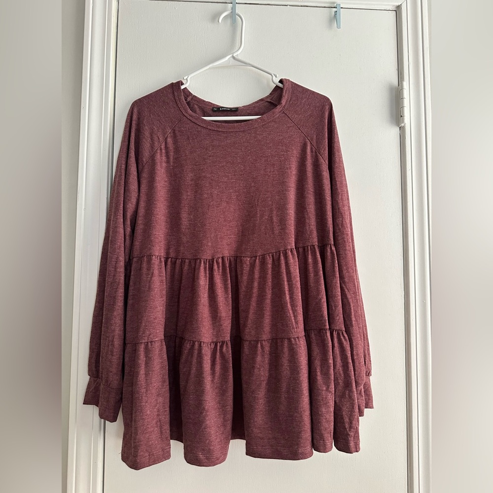 SHEIN Maroon Tiered Long Sleeve Top